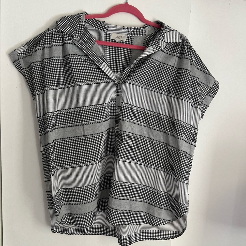 LOFT Monochrome Striped Button Down Shirt